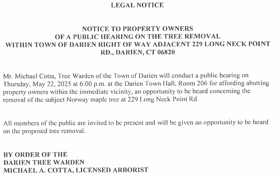 Tree Removal Public Hearing Long Neck Point Road May 2025